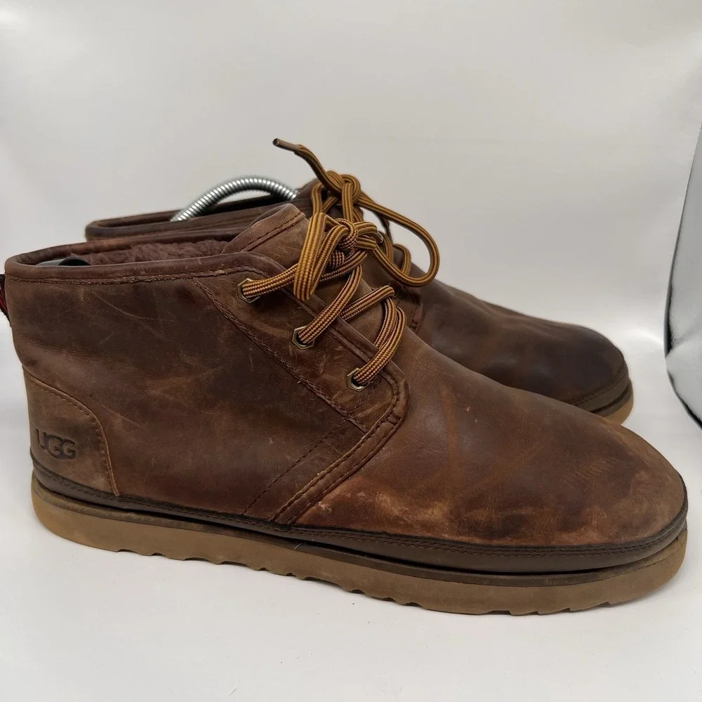 UGG Neumel Waterproof Grizzly Leather Chukka Boots Mens 12 Brown Shoes Lace Up